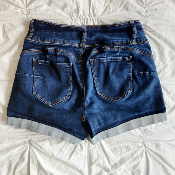 Butt, I Love You Wax Jean Size M Dark Denim Rolled Cuff Mid-Rise Shorts STRETCH - Picture 8 of 10